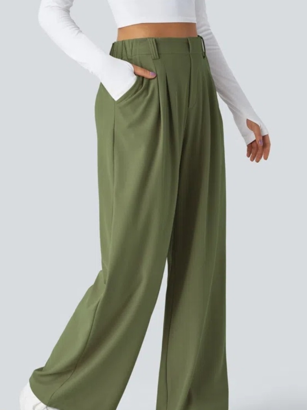 NWT. Size Large. HALARA Olive High-Waist Wide-Leg Pants